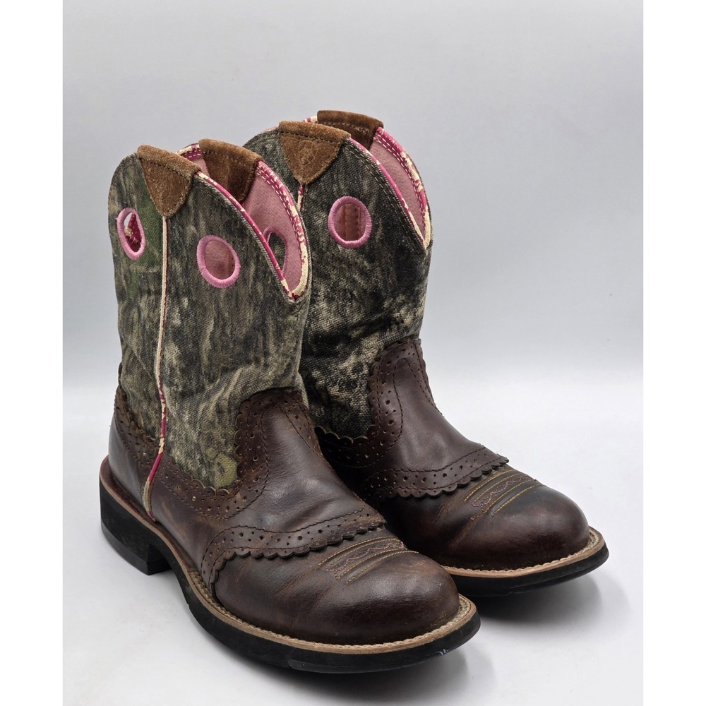 Ariat Fatbaby Heritage Women 6.5B Camo Western Riding Boots Brown Pink Round Toe